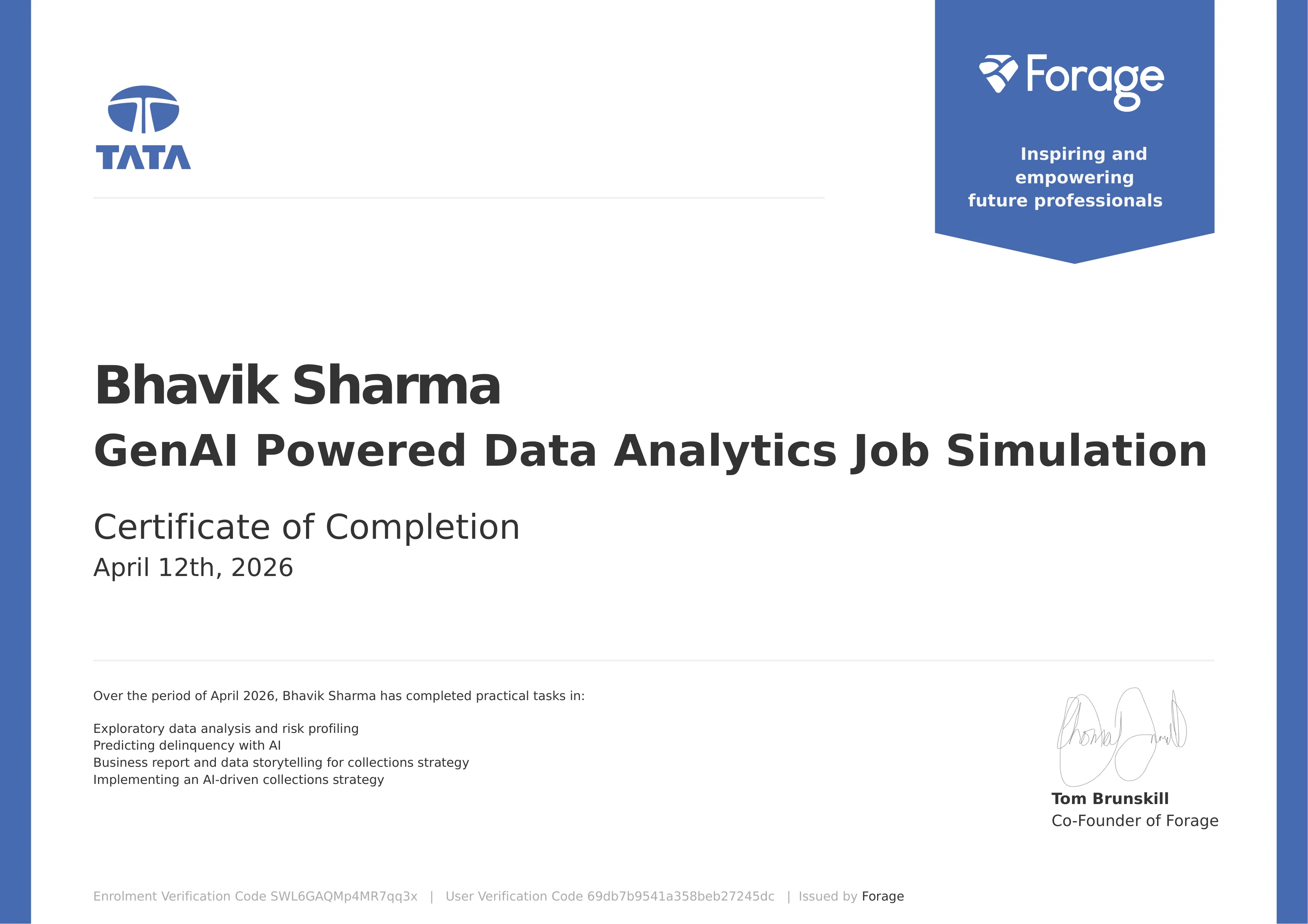 Tata GenAI Data Analytics Certificate